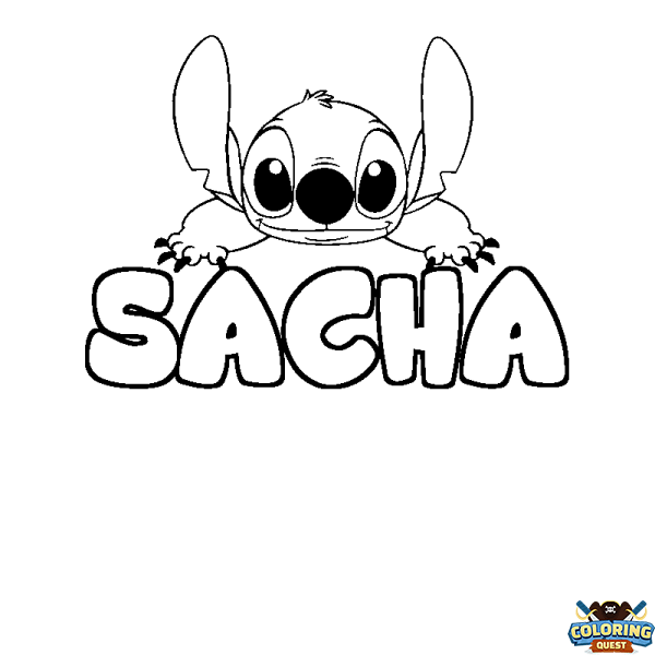 Coloring page first name SACHA - Stitch background