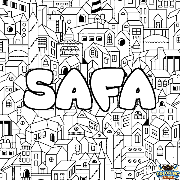 Coloring page first name SAFA - City background