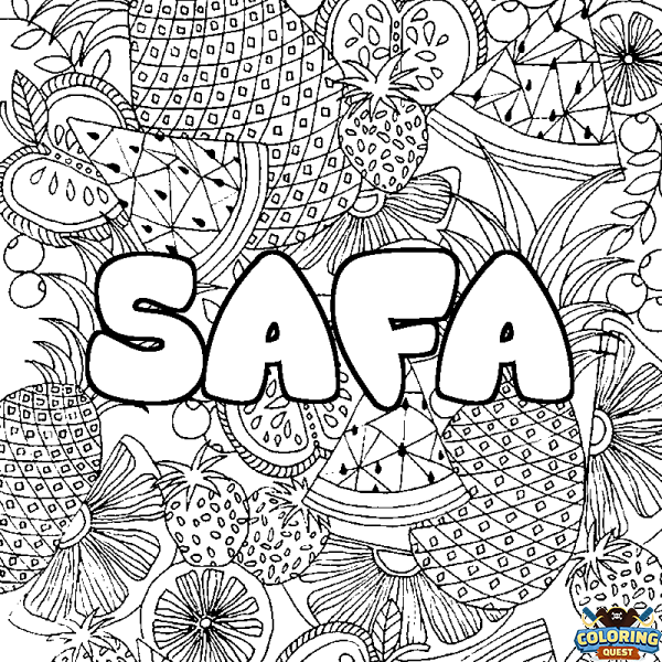 Coloring page first name SAFA - Fruits mandala background