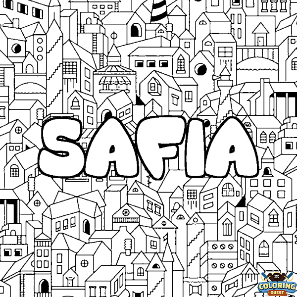 Coloring page first name SAFIA - City background