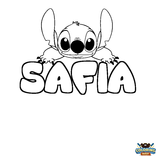 Coloring page first name SAFIA - Stitch background