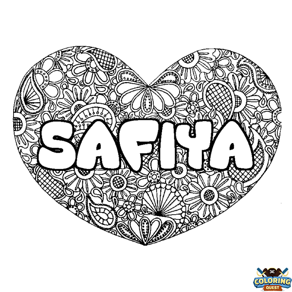 Coloring page first name SAFIYA - Heart mandala background