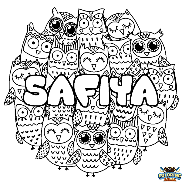 Coloring page first name SAFIYA - Owls background