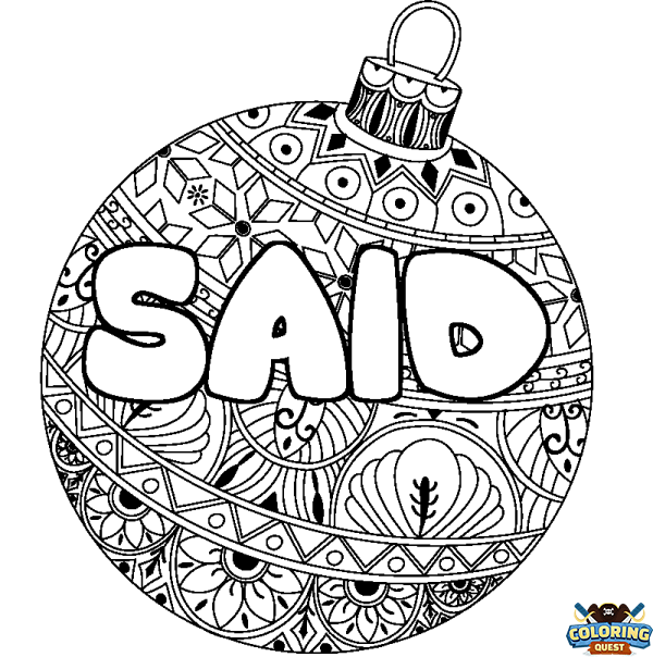 Coloring page first name SAID - Christmas tree bulb background