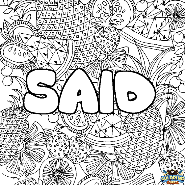 Coloring page first name SAID - Fruits mandala background