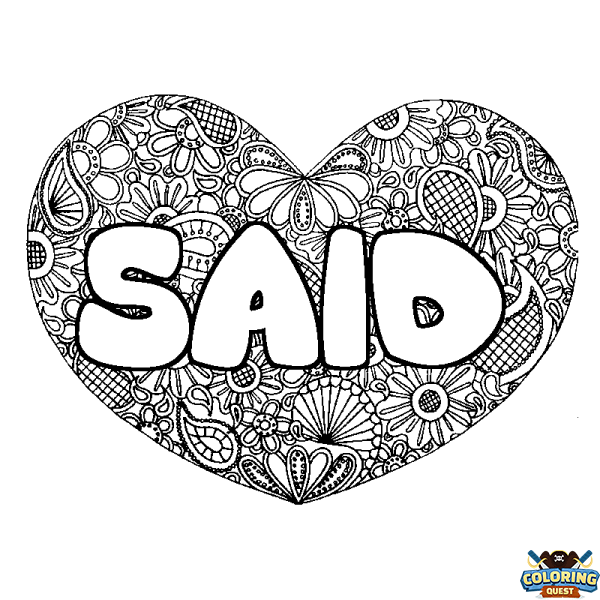 Coloring page first name SAID - Heart mandala background