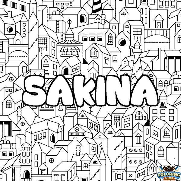 Coloring page first name SAKINA - City background