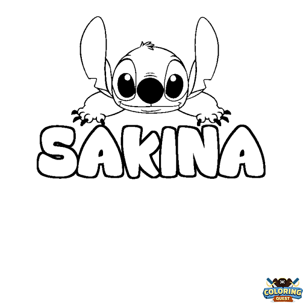 Coloring page first name SAKINA - Stitch background