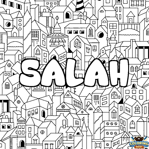 Coloring page first name SALAH - City background