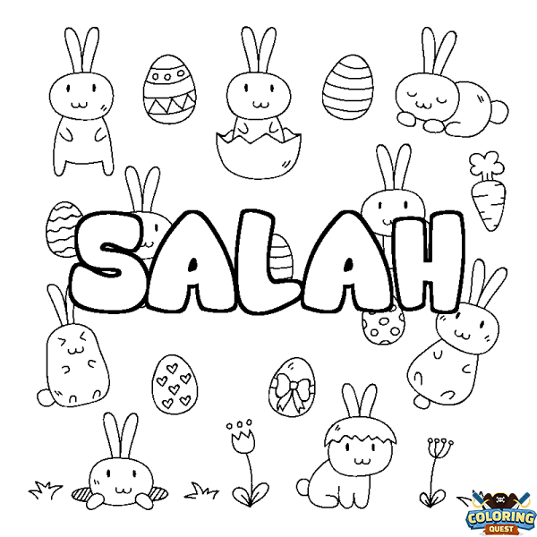 Coloring page first name SALAH - Easter background