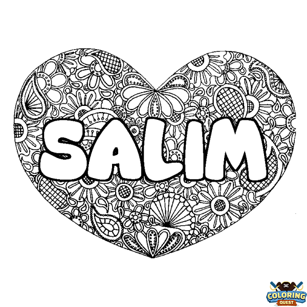 Coloring page first name SALIM - Heart mandala background