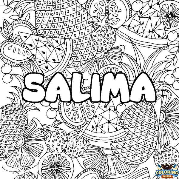 Coloring page first name SALIMA - Fruits mandala background