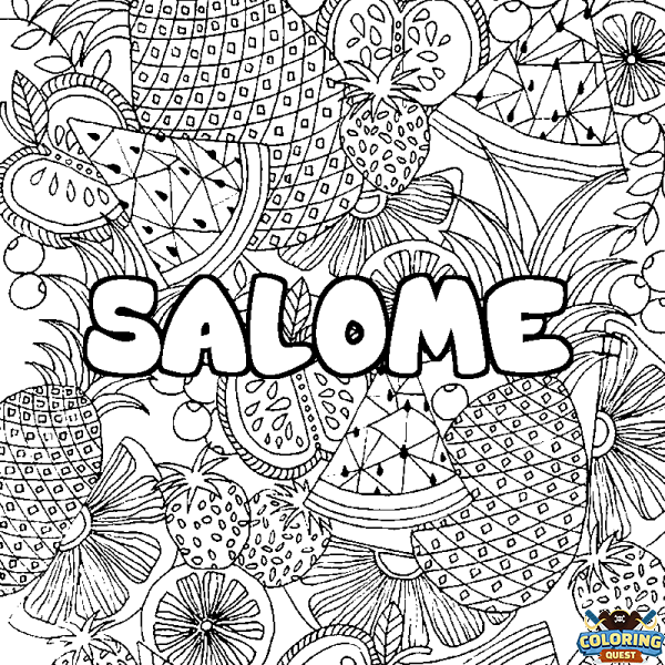 Coloring page first name SALOME - Fruits mandala background