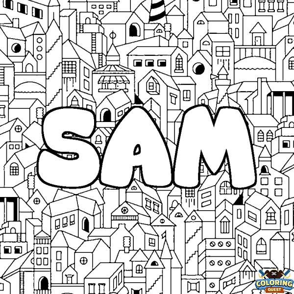 Coloring page first name SAM - City background