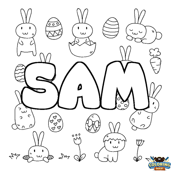Coloring page first name SAM - Easter background