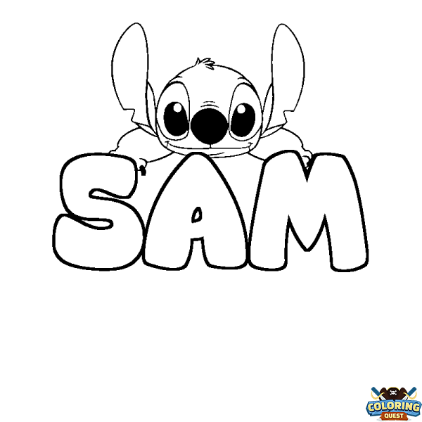 Coloring page first name SAM - Stitch background
