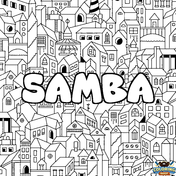 Coloring page first name SAMBA - City background