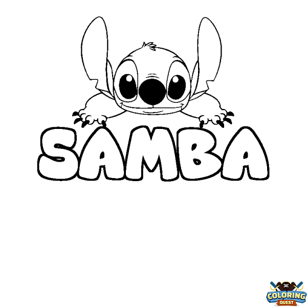 Coloring page first name SAMBA - Stitch background
