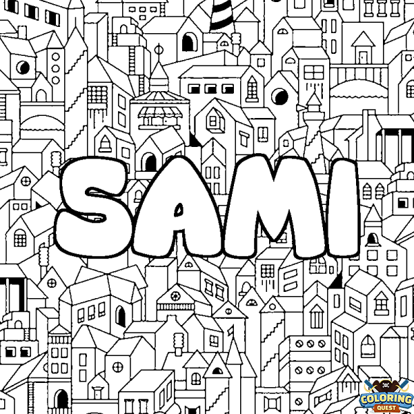 Coloring page first name SAMI - City background
