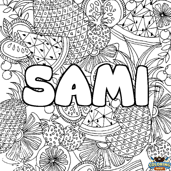 Coloring page first name SAMI - Fruits mandala background