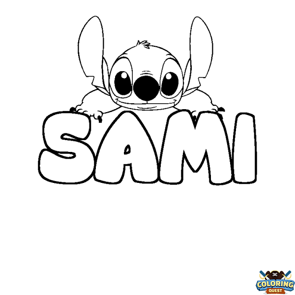 Coloring page first name SAMI - Stitch background