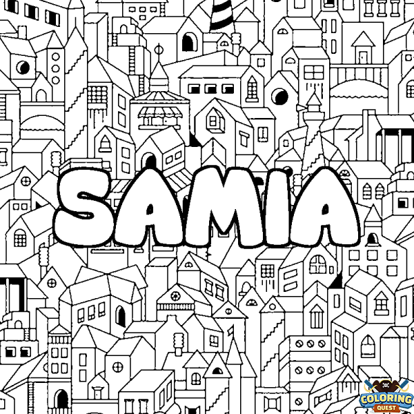 Coloring page first name SAMIA - City background