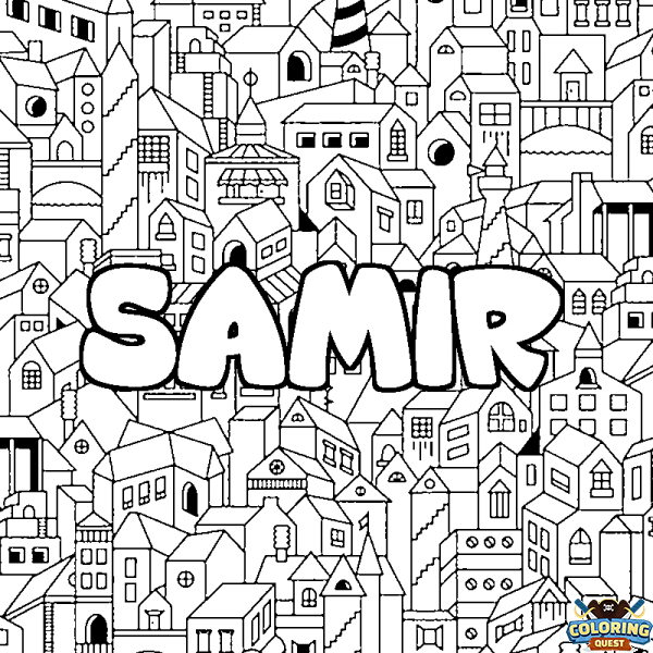 Coloring page first name SAMIR - City background