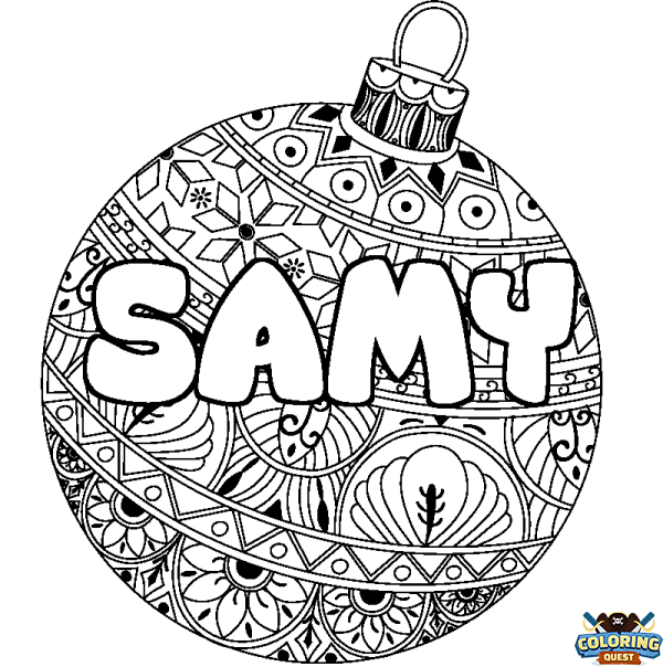 Coloring page first name SAMY - Christmas tree bulb background