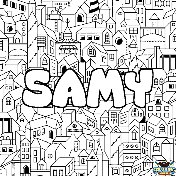 Coloring page first name SAMY - City background