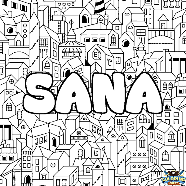 Coloring page first name SANA - City background