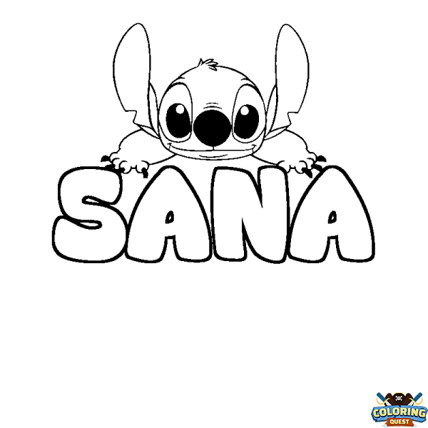 Coloring page first name SANA - Stitch background