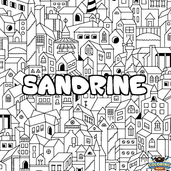 Coloring page first name SANDRINE - City background