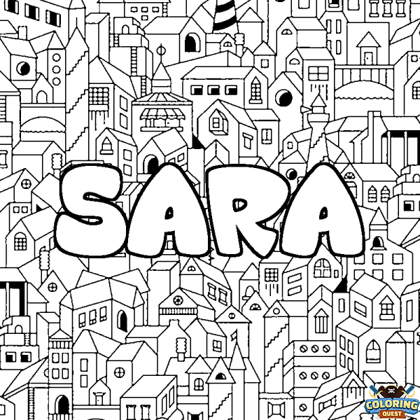 Coloring page first name SARA - City background