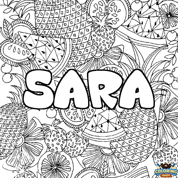 Coloring page first name SARA - Fruits mandala background