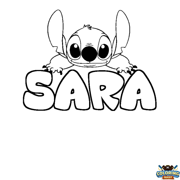 Coloring page first name SARA - Stitch background