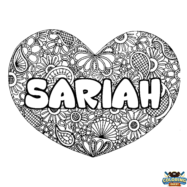 Coloring page first name SARIAH - Heart mandala background