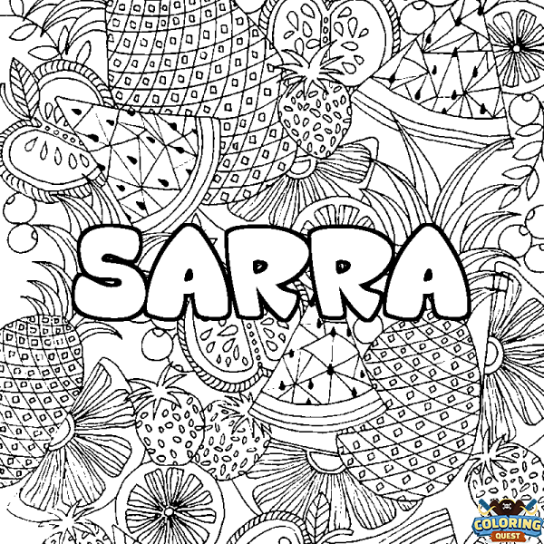 Coloring page first name SARRA - Fruits mandala background