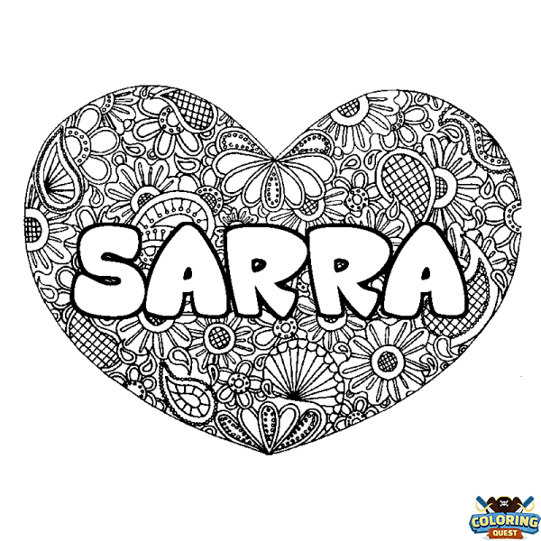 Coloring page first name SARRA - Heart mandala background