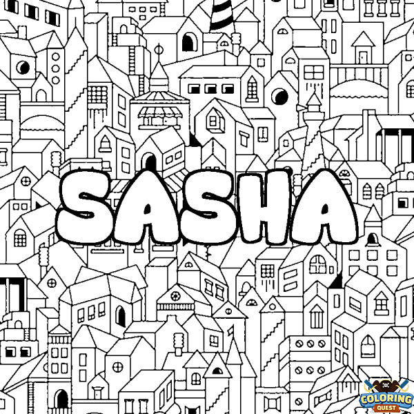 Coloring page first name SASHA - City background