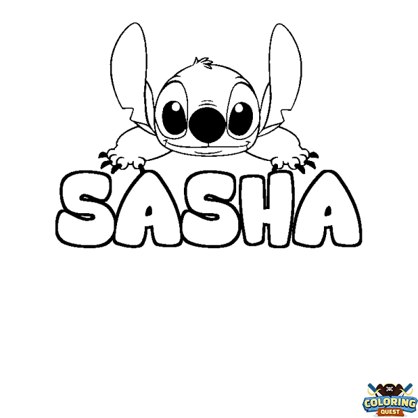 Coloring page first name SASHA - Stitch background