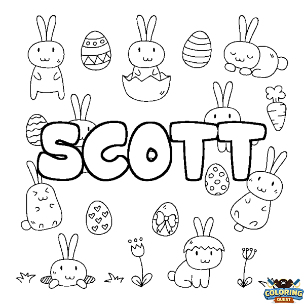 Coloring page first name SCOTT - Easter background