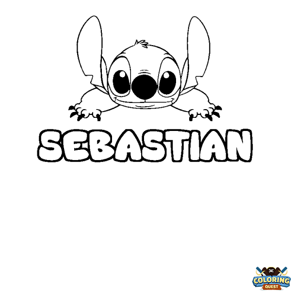 Coloring page first name SEBASTIAN - Stitch background