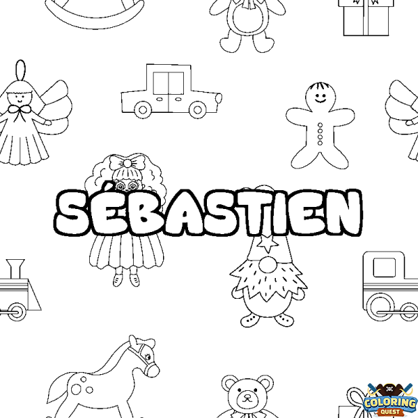 Coloring page first name S&Eacute;BASTIEN - Toys background