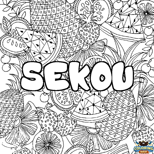 Coloring page first name SEKOU - Fruits mandala background