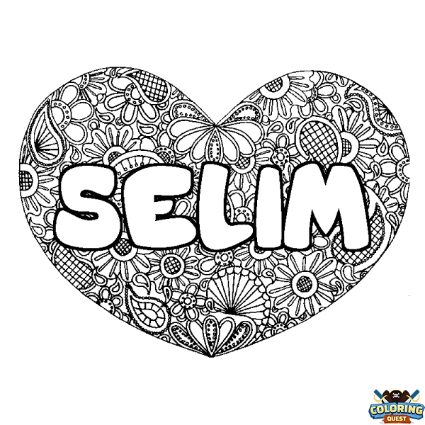 Coloring page first name SELIM - Heart mandala background
