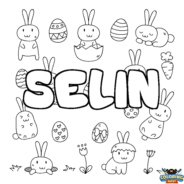 Coloring page first name SELIN - Easter background
