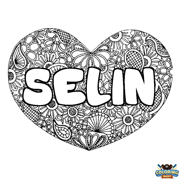 Coloring page first name SELIN - Heart mandala background