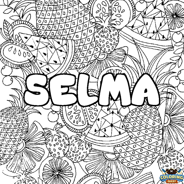 Coloring page first name SELMA - Fruits mandala background