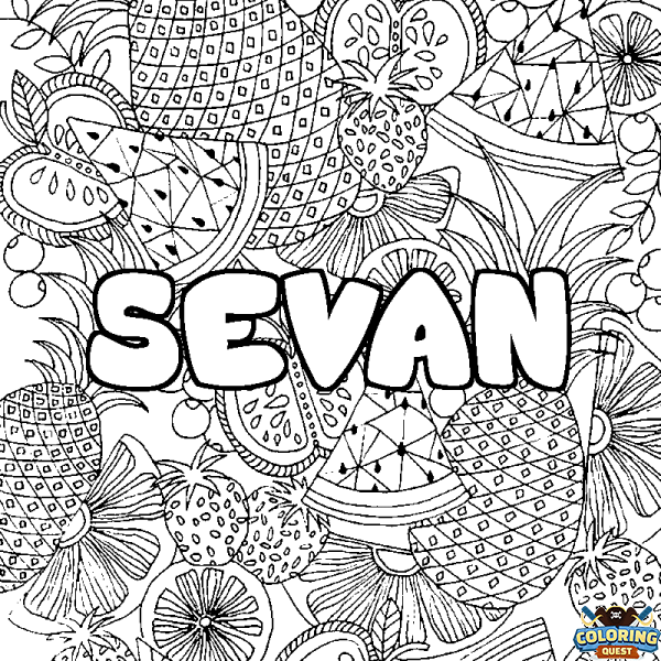 Coloring page first name SEVAN - Fruits mandala background