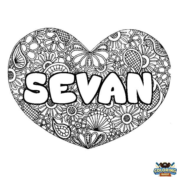 Coloring page first name SEVAN - Heart mandala background